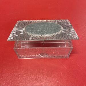 VTG Lucite Diamond Cut Clear Acrylic Starburst Trinket jewelry box W/ Tray